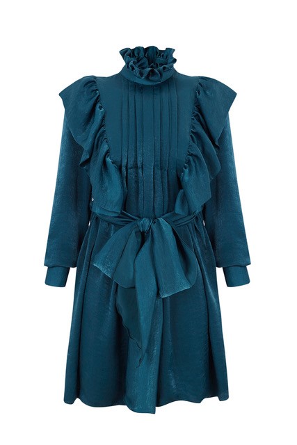 vestido corto volantes azul pato